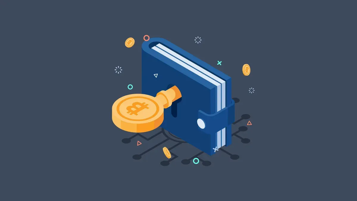 Abstract representation of a bitcoin wallet holding keys rather than coins